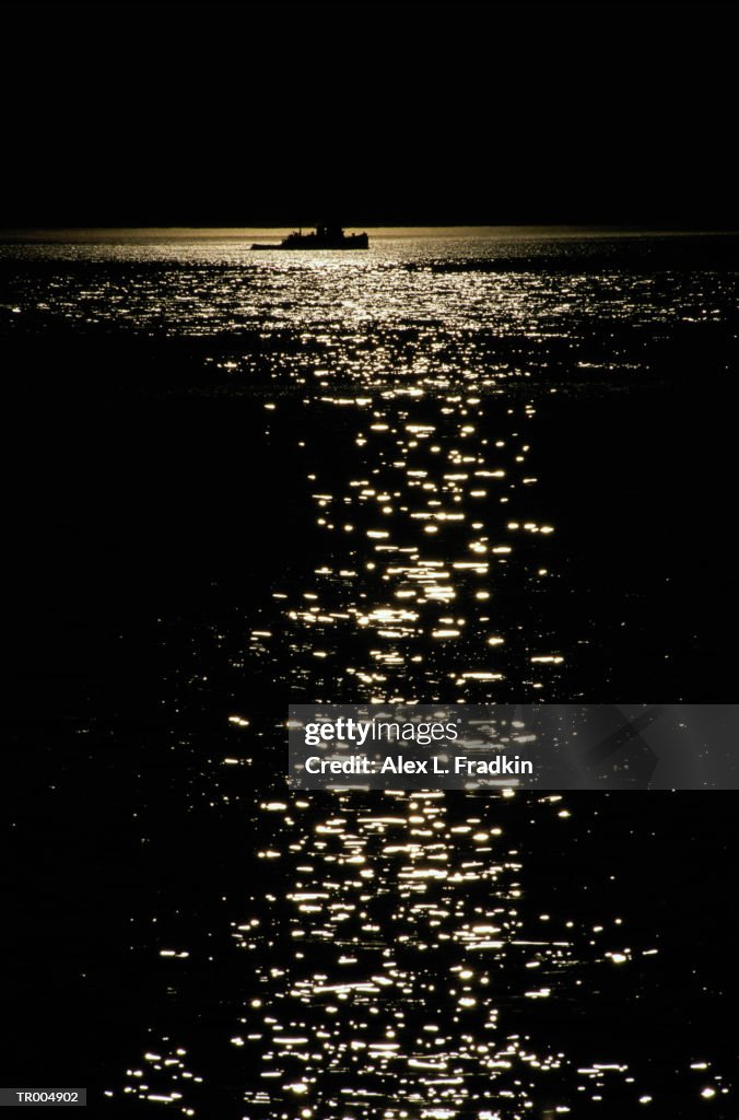 USA, Washington State, Puget Sound, tugboat, silhouette, night