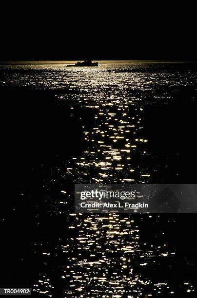 usa, washington state, puget sound, tugboat, silhouette, night - state stockfoto's en -beelden