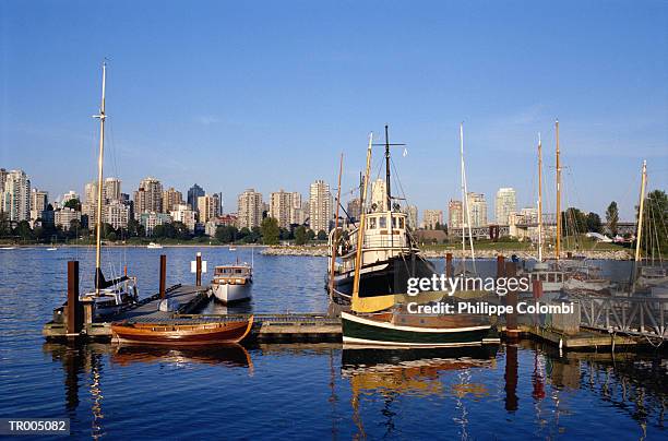 fishing boats in harbor, vancouver - bc commercial fishing boats stock pictures, royalty-free photos & images