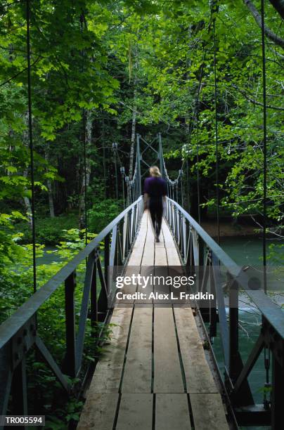 usa, washington, mount rainier np, person crossing footbridge - unknown gender stock pictures, royalty-free photos & images