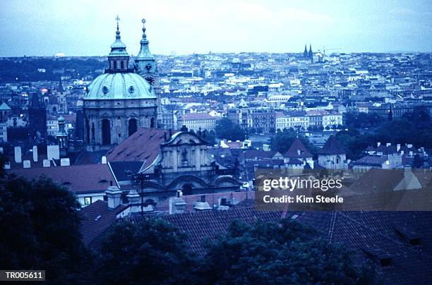 cityscape and church of st. nicholas, prague - mala strana stock pictures, royalty-free photos & images
