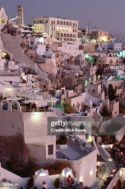 thira, santorini at night - nick stock pictures, royalty-free photos & images