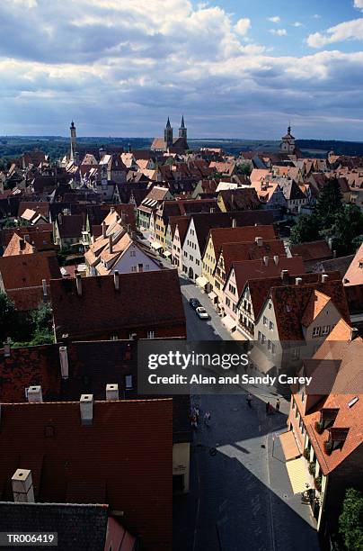 germany, bavaria, rothenburg ober der tauber, skyline, elevated view - bavaria stockfoto's en -beelden