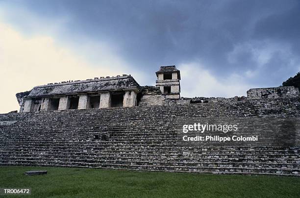 ruins at palenque, mexico - history of football preview screening by tv channel history and sky in munich stockfoto's en -beelden