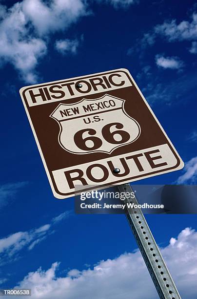 usa, new mexico, route 66 sign, low angle view - new u k naval aircraft carrier hms queen elizabeth arrives at its home dock fotografías e imágenes de stock