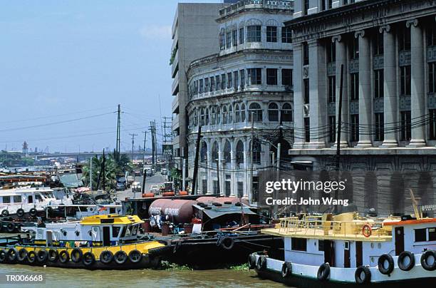 busy transportation on the pasig river, manila - wange an wange stock pictures, royalty-free photos & images