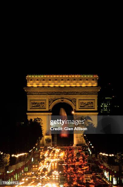 traffic under arc de triomphe in paris, france - allison stock pictures, royalty-free photos & images