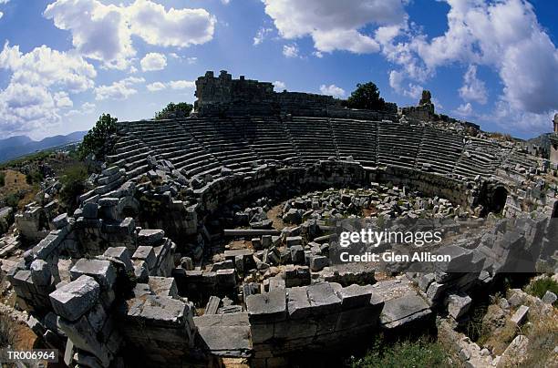 ruins of roman amphitheater in turkey - history of football preview screening by tv channel history and sky in munich stockfoto's en -beelden