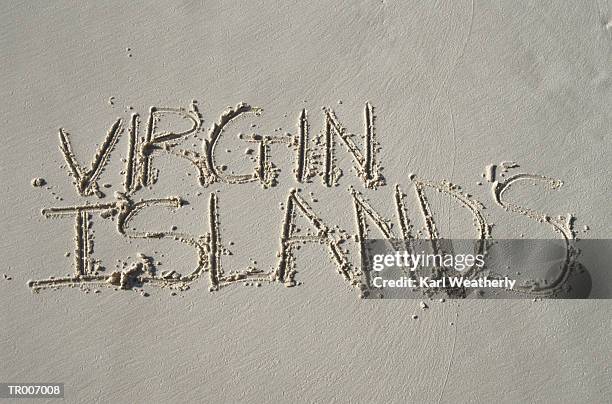 virgin islands written in the sand - lesser antilles stock pictures, royalty-free photos & images