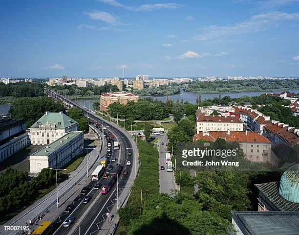 highway through warsaw, poland - wange an wange stock pictures, royalty-free photos & images