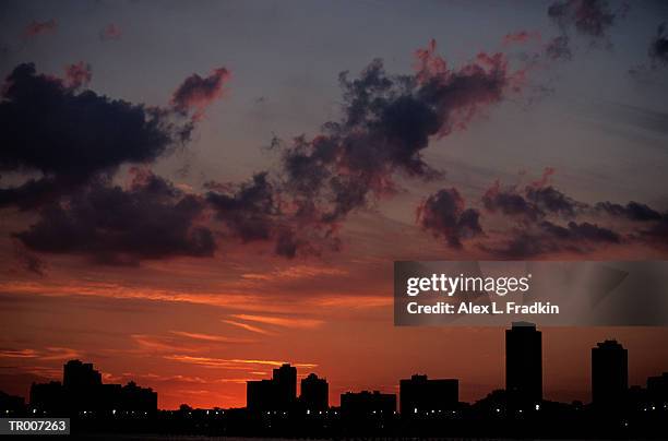 usa, illinois, chicago, skyline, sunset - usa imagens e fotografias de stock