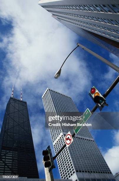 the john hancock building from below - john hancock stock pictures, royalty-free photos & images