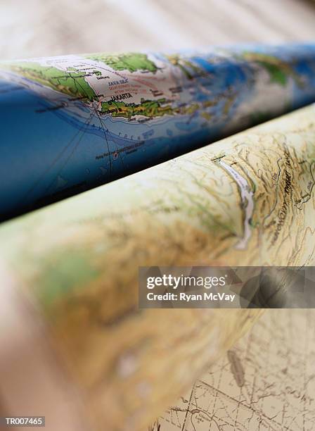 detail of rolled up maps - ryan stock pictures, royalty-free photos & images