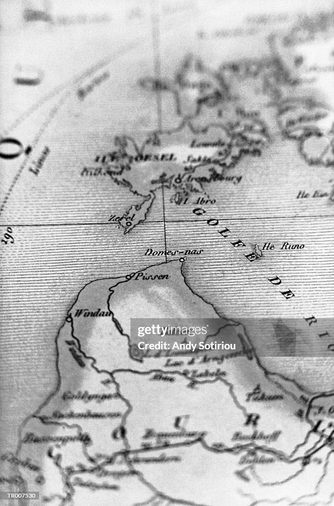 Close-up of Latvia on an Antique Map