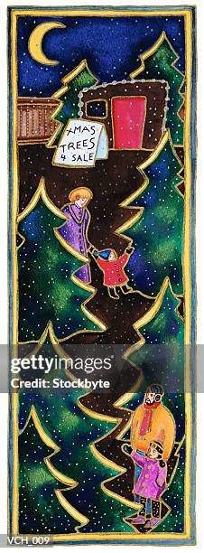 stockillustraties, clipart, cartoons en iconen met shopping for a christmas tree - parents of michael brown return to missouri after speaking to united nations committee in switzerland