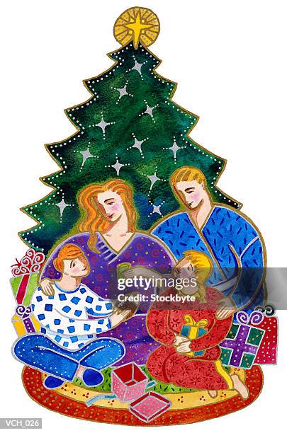 ilustraciones, imágenes clip art, dibujos animados e iconos de stock de family sitting around christmas tree - house and senate dems outline constitutional case for trump to obtain congressional consent before accepting foreign payments or gifts