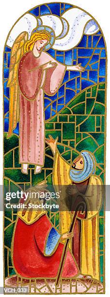 ilustraciones, imágenes clip art, dibujos animados e iconos de stock de angel appearing to sheperds - religious illustration