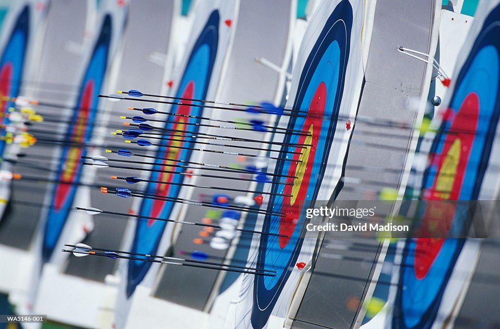 Row of targets with arrows hitting targets