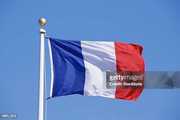 flag of france - french far right national front president marine le pen delivers a speech after the results of france regional elections stockfoto's en -beelden