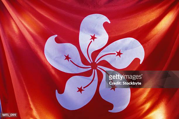 flag of hong kong, close-up - hong kong stockfoto's en -beelden