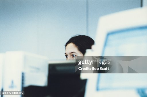 Girl Behind A Computer Woman Behind Computer High-Res Stock Photo - Getty Images