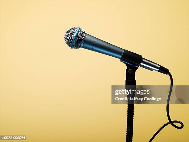 microphone on stand - colour microphone stock pictures, royalty-free photos & images