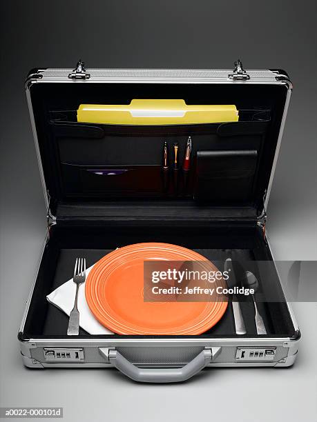 place setting in briefcase - knife case stock pictures, royalty-free photos & images