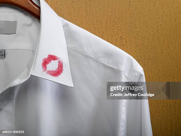 lipstick on shirt collar - white shirt stain stock pictures, royalty-free photos & images