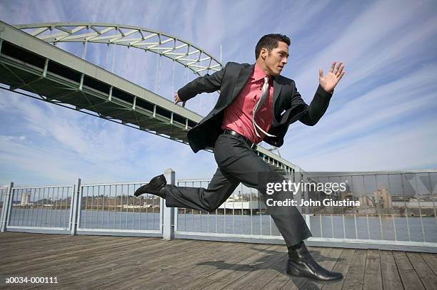 businessman running - necktie run stockfoto's en -beelden