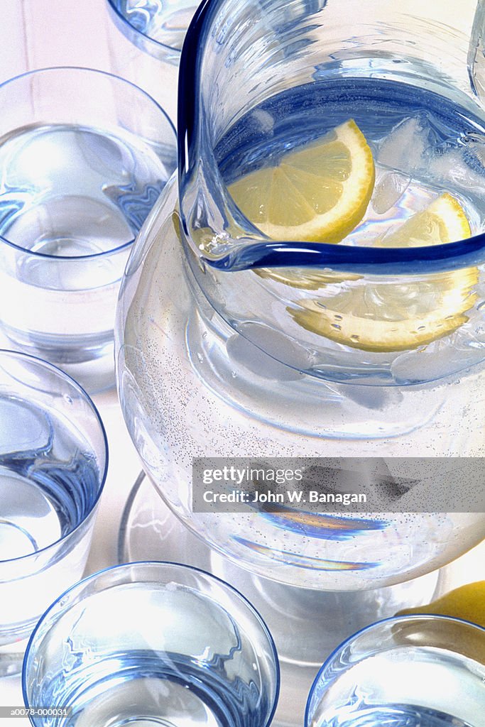 Water and Lemon Slices in Jug