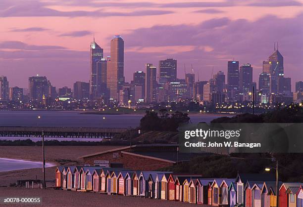 melbourne skyline - brighton beach stock pictures, royalty-free photos & images