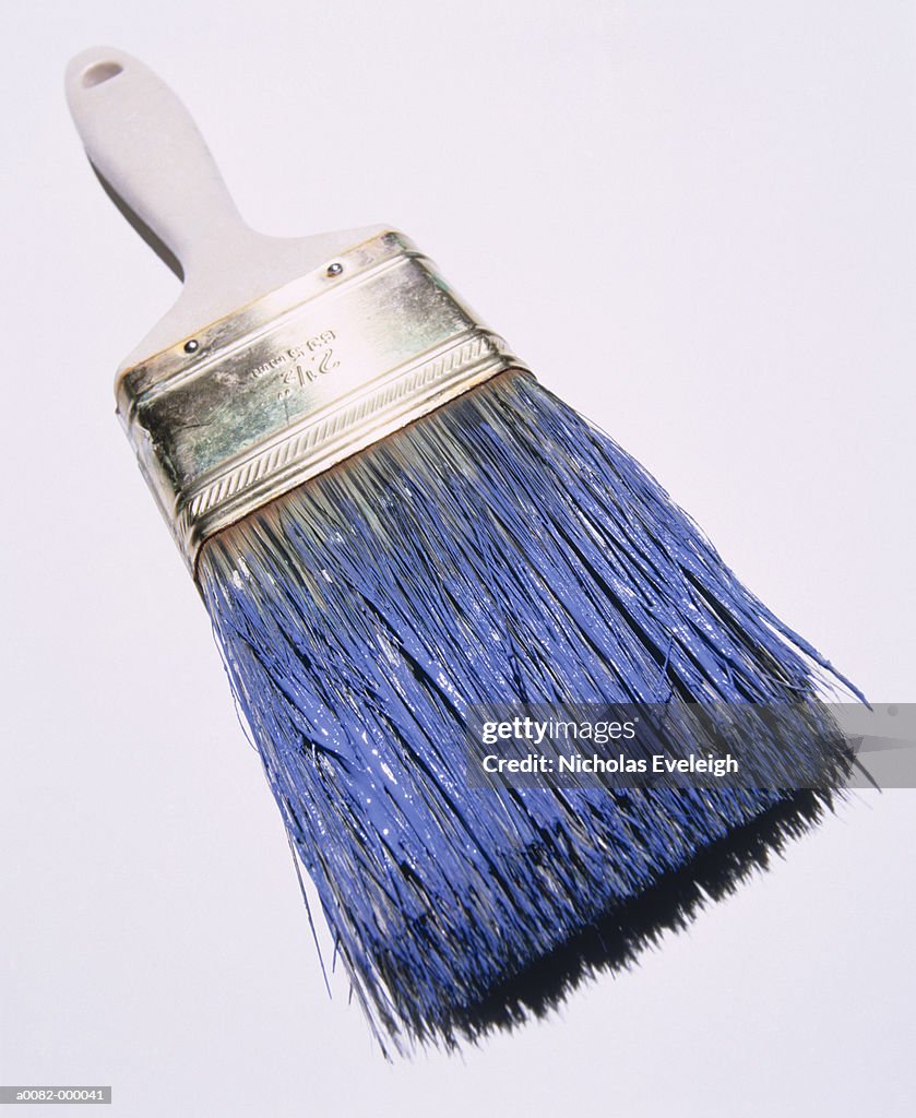 Blue Paint on Paintbrush