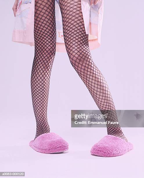 woman in fishnet stockings - legs in nylon bildbanksfoton och bilder