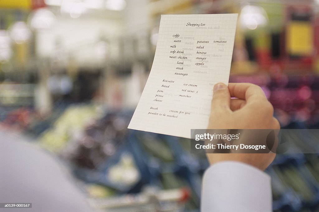 Hand Holding Shopping List