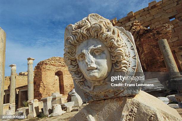 statue at leptis magna ruins - ruins of leptis magna stock pictures, royalty-free photos & images
