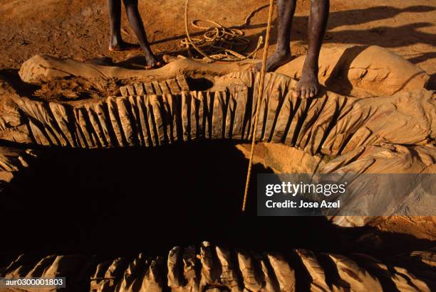 tribal drawing water from a well, mali dogon tribe, africa - dogon people stock pictures, royalty-free photos & images