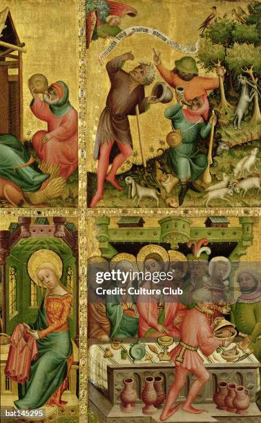 The Annunciation to the Shepherds and the Marriage at Cana, from the right wing of the Buxtehude Altar, 1400-10