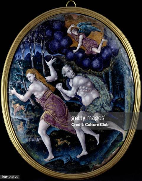 Oval plaque depicting Adam and Eve Expelled from Paradise, Limousin