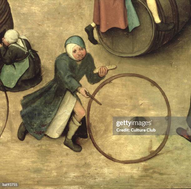 Children's Games : detail of a child with a stick and hoop, 1560