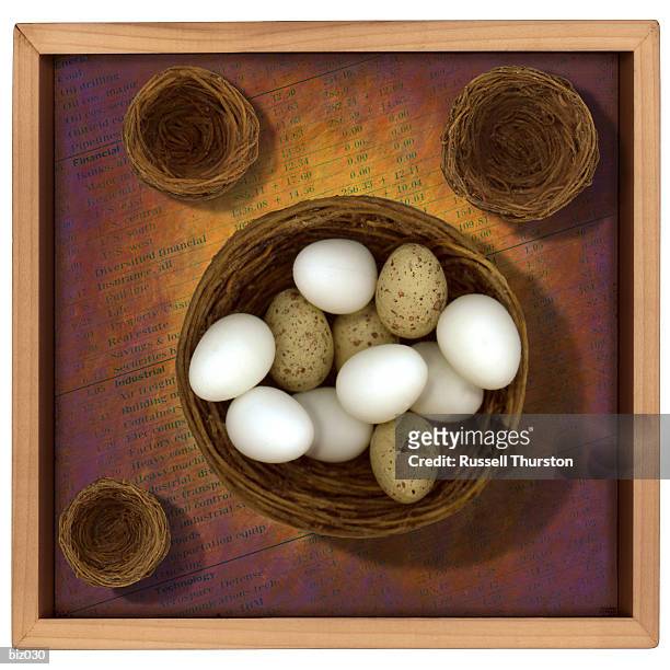 eggs in one basket - eggs in basket stock illustrations