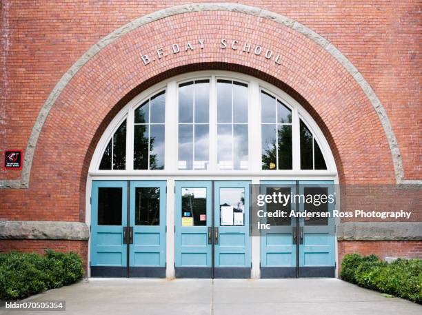 facade of a school - school door window stock pictures, royalty-free photos & images
