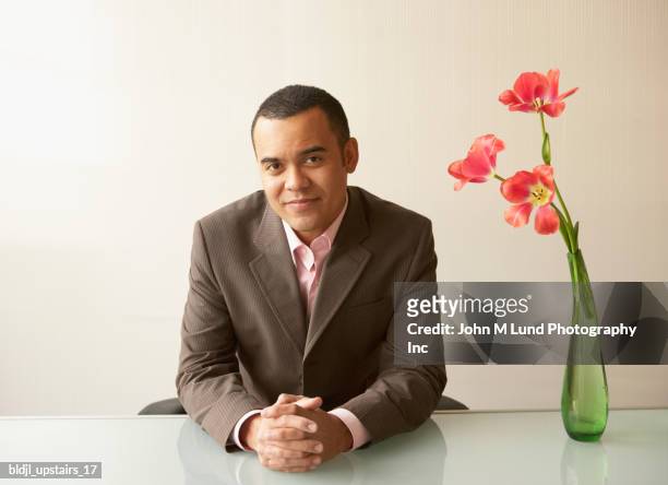 portrait of a businessman sitting in an office - john lund ストックフォトと画像