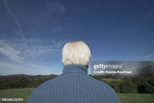 rear view of a senior man standing in a field - ronnie kaufman stockfoto's en -beelden