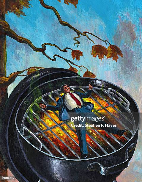 businessman on hot coals - man lying on back hurt stock illustrations