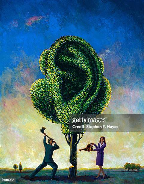 man & woman with ear tree - hayes stock illustrations