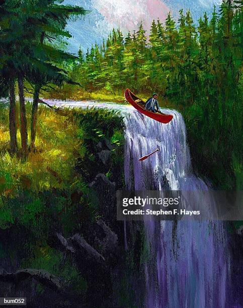 ilustraciones, imágenes clip art, dibujos animados e iconos de stock de businessman up a creek - flanco de valle