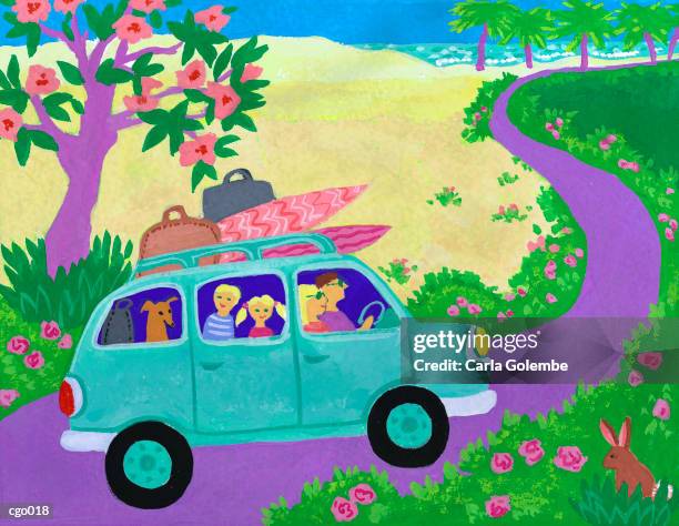 family going on vacation - dad driving stock illustrations