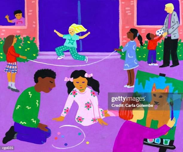 kids playing games at school - elementary school playground stock illustrations