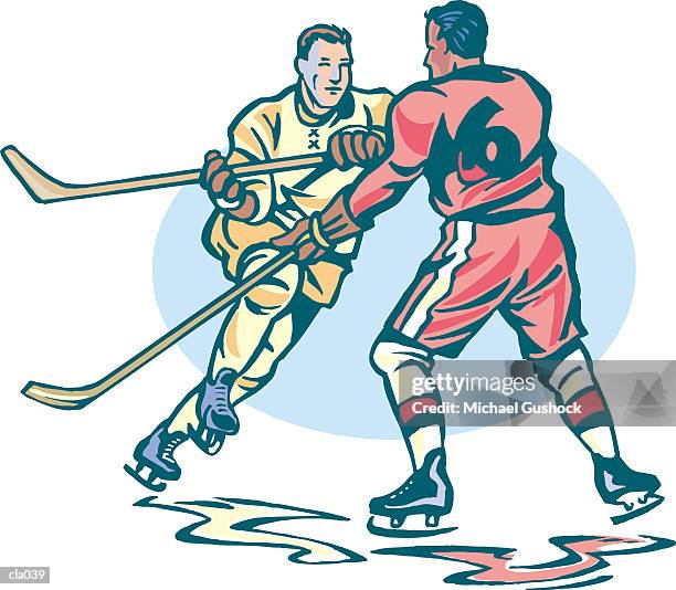 stockillustraties, clipart, cartoons en iconen met men playing hockey - ijshockeytenue