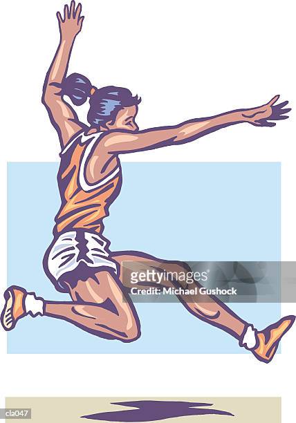 woman doing long jump - women's field event 幅插畫檔、美工圖案、卡通及圖標
